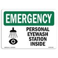 Signmission OSHA Emergency Sign, 7" H, Rigid Plastic, Personal Eyewash Station Inside With Symbol, Landscape OS-EM-P-710-L-10405